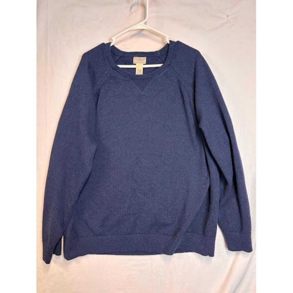 LL Bean Mens Blue Cotton Raglan Crewneck Pullover Sweater Size XL Regular